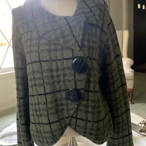 Willow Green and Black Plaid Sweater/jacket, size L
